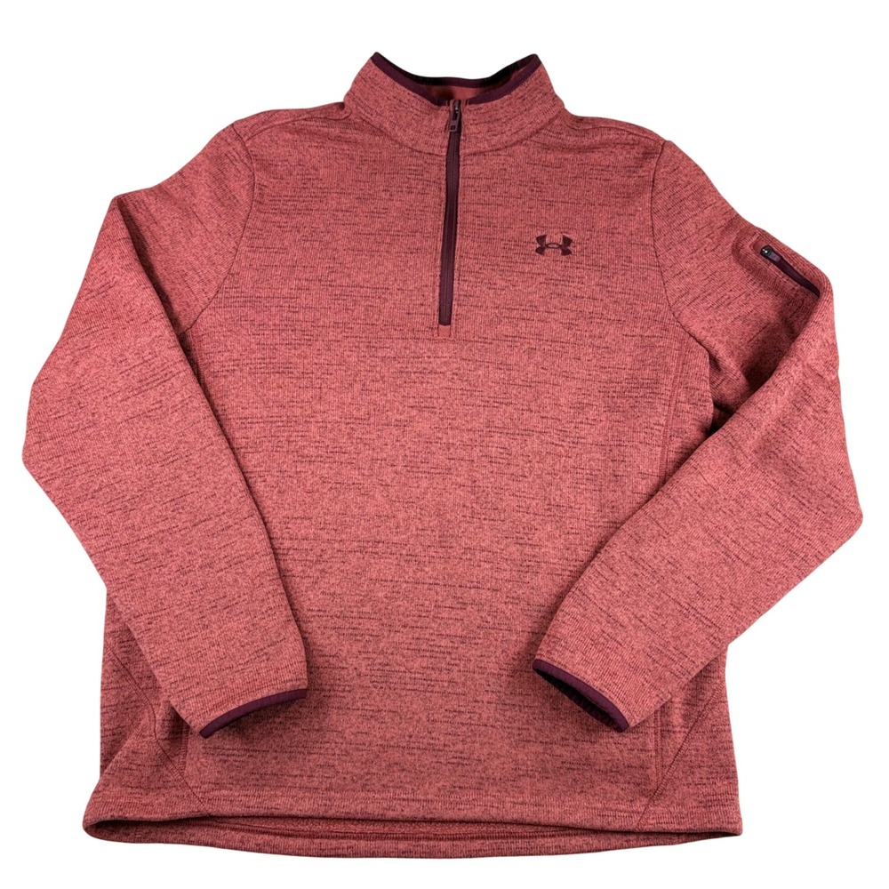 Under Armour 1/4 Zip Pullover Mens XL Red Heather Fleece Sweater 1380271 Active